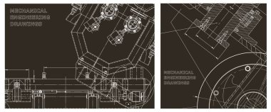 Makine mühendisliği çizimi. Mühendislik çizim seti. Kapak, ilan, afiş, arka plan. Taslak, Sketch. Alet yapımı çizimler