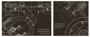Makine mühendisliği çizimi. Mühendislik çizim seti. Kapak, ilan, afiş, arka plan. Taslak, Sketch. Alet yapımı çizimler. Teknik