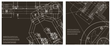 Makine mühendisliği çizimi. Mühendislik çizim seti. Kapak, ilan, afiş, arka plan. Şablon, Sketch