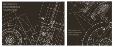Makine mühendisliği çizimi. Mühendislik çizim seti. Kapak, ilan, afiş, arka plan. Alet yapımı çizimler
