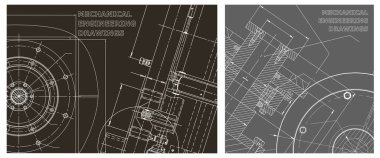 Makine mühendisliği çizimi. Mühendislik çizim seti. Kapak, ilan, afiş, arka plan. Alet yapımı çizimler. Taslak, Sketch. Teknik
