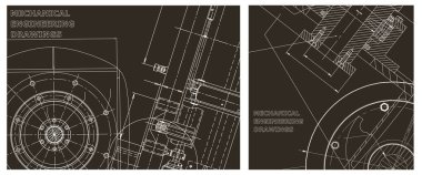Makine mühendisliği çizimi. Mühendislik çizim seti. Kapak, el ilanı, bayrak
