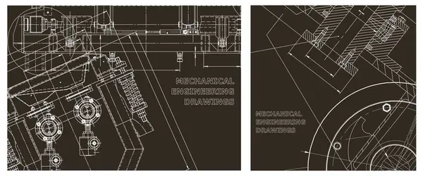 Makine mühendisliği çizimi. Mühendislik çizim seti. Taslak, Sketch. Kapak, el ilanı, bayrak