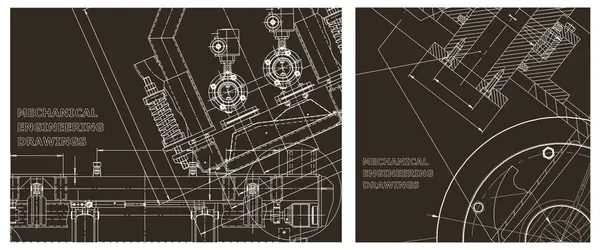 Makine mühendisliği çizimi. Mühendislik çizim seti. Taslak, Sketch. Kapak, el ilanı