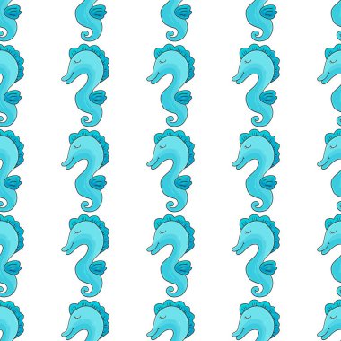 Deniz atları. Yaratıcı, kusursuz denizci modeli. El çizim biçimi, kumaşlar, tekstil, ambalaj kağıdı, vb.