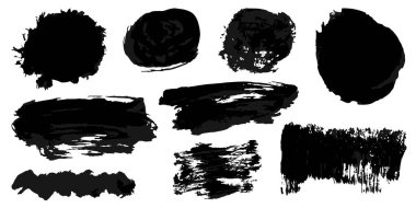 Senin tasarımın için iğrenç şekiller ve siluetler. Siyah vektör akrilik boya darbelerinin beyaz arka planda izole edilmesi. Fırça darbeleri