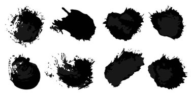 Senin tasarımın için iğrenç şekiller ve siluetler. Beyaz arka planda izole edilmiş siyah vektör akrilik boya darbeleri koleksiyonu. Fırça darbeleri, lekeler