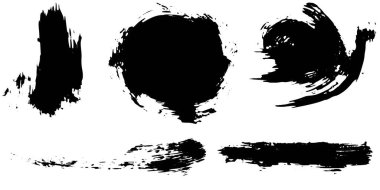 Bir dizi suluboya geniş vuruşlar. Siyah vektör akrilik boya darbelerinin koleksiyonu beyaz arkaplanda izole edildi