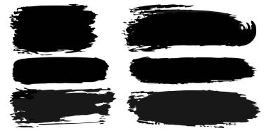 Bir dizi suluboya geniş vuruşlar. Fırça. Beyaz arkaplanda izole edilmiş siyah fırça darbeleri koleksiyonu