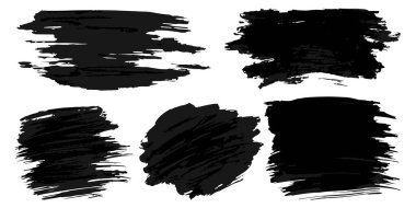 Bir dizi suluboya fırça darbeleri. Siyah vektör akrilik boya darbelerinin beyaz arka planda izole edilmesi. Fırça