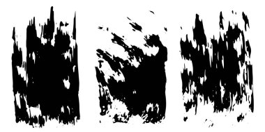 Bir dizi grunge suluboya izi, geniş izler. Beyaz arka planda izole edilmiş akrilik boya darbelerinin siyah koleksiyonu