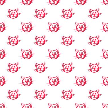 Kusursuz desen. Balmumu boyalı çocuk çizimleri. Kediler. Kumaş tasarımı, tekstil, kumaş, duvar kağıdı, ambalaj kağıdı baskısı
