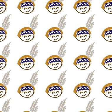 Kusursuz desen. Balmumu boyalı çocuk çizimleri. Hintli. Kumaş tasarımı, tekstil, kumaş, duvar kağıdı, ambalaj kağıdı baskısı