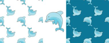 Yunuslar. Denizci desenleri ayarlayın. El çizim biçimi, kumaşlar, tekstil, vb.