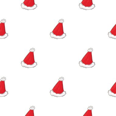 Noel arkaplanı. Yeni yıl şapkaları. Elde kusursuz bir desen var. Kumaş, tekstil, ambalaj kağıdı, ambalaj, vs. için desen oluşturuldu