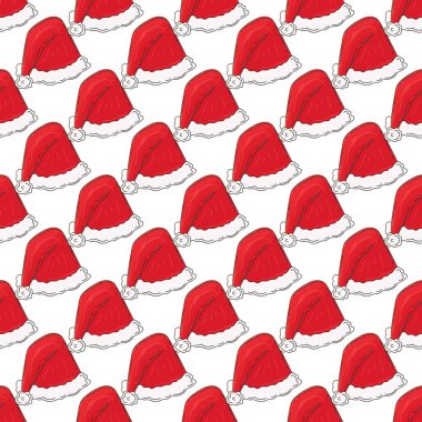 Noel arkaplanı. Elde kusursuz bir desen var. Yeni yıl şapkaları. Kumaş için kullanılabilir.