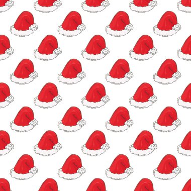 Noel şapkaları. Elde kusursuz bir desen var. Yeni yıl. Kumaş, ambalaj vs. için kullanılabilir