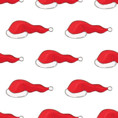 Noel zamanı. Yeni yıl şapkaları. Elde kusursuz bir desen var. Kumaş, ambalaj vs. için kullanılabilir