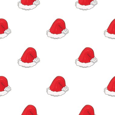 Noel zamanı. Elde kusursuz bir desen var. Yeni yıl şapkaları. Kumaş, ambalaj vs. için kullanılabilir