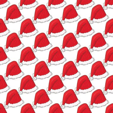 Noel arkaplanı. Elde kusursuz bir desen var. Yeni yıl şapkaları. Kumaş için kullanılabilir.