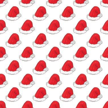 Noel şapkaları. Elde kusursuz bir desen var. Yeni yıl. Kumaş, ambalaj vs. için kullanılabilir