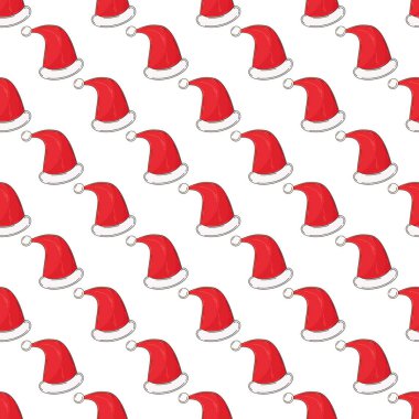 Noel tatili. Yeni yıl şapkaları. Elde kusursuz bir desen var. Kumaş, ambalaj vs. için kullanılabilir
