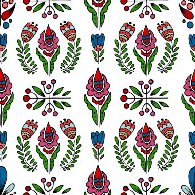 Kusursuz desen. Renkli halk kabilesi boho İskandinav Cottagecore tarzında çiçek desenli. Kumaşlar için oluşturulan el çizimi biçiminde yazdır, vs.
