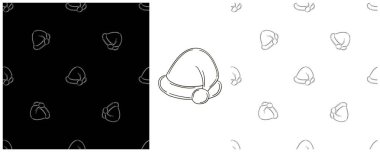 Noel selamları. Yeni yıl şapkaları. Tek renkli deseni el çizimi biçiminde ayarla. Kumaş, ambalaj vs. için kullanılabilir