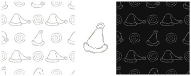 Noel şapkaları. Tek renkli desenleri el çizimi biçiminde ayarla. Yeni yıl. Kumaş ve benzeri şeyler için kullanılabilir.