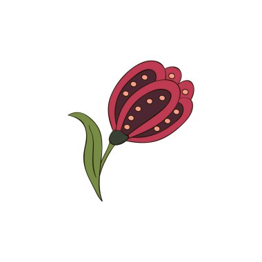 Tekstil şablonu. Lale. Dekoratif halk unsuru, etnik dekor. Halk logosu el çizimi tarzında. Halk çiçeği simgesi, imzala