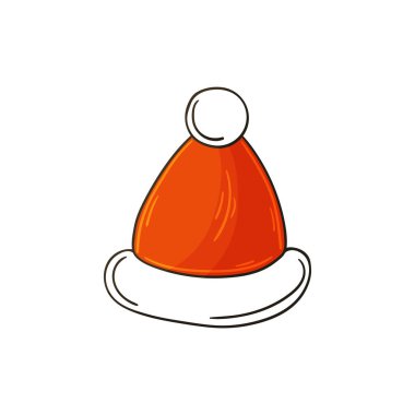 Yeni yıl. Noel babanın şapkası. El çizimi tarzında Noel illüstrasyonu. Tasarımının ögesi, şirin simge, işaret, sembol, iğne