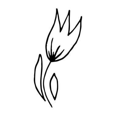 Tekstil şablonu. Lale. Dekoratif halk unsuru, etnik dekor. Halk logosu el çizimi tarzında. Halk çiçeği simgesi, işaret, sembol, iğne, etiket logosu