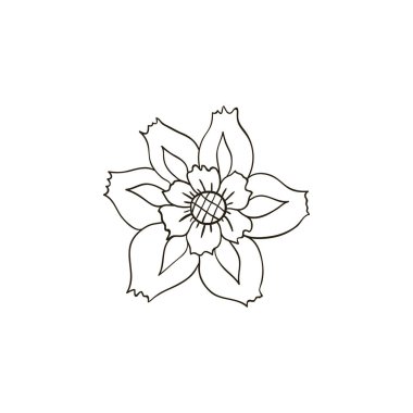 Çiçek izi. Tekstil şablonu. Dekoratif halk unsuru, etnik dekor. Halk logosu el çizimi tarzında. Halk ikonu, işaret, sembol, broş