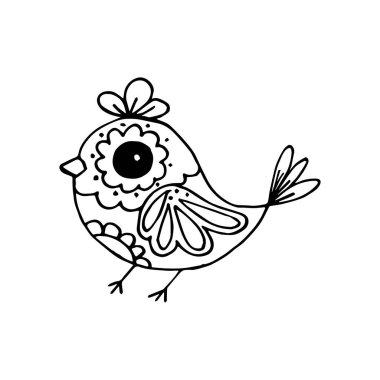 Kuş. Tekstil şablonu. Dekoratif halk unsuru, etnik dekor. Folklor logosu elde çizim stili. Halk kuşu simgesi