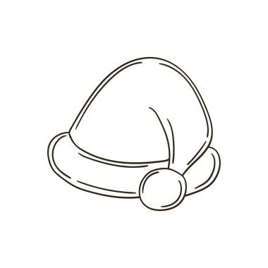 Yeni yıl. Noel babanın şapkası. El çizimi tarzında Noel illüstrasyonu. Tasarımınızın ögesi, sevimli simge, işaret, sembol, iğne, etiket, logo