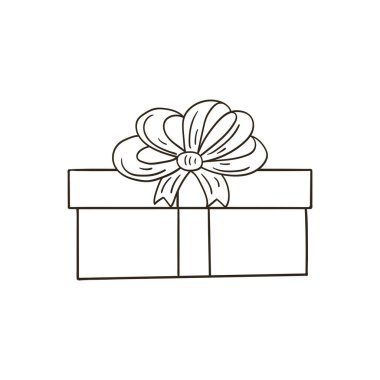 Hediye. Ev dekoru unsuru, hediye, sürpriz. El çizimi tarzında Noel illüstrasyonu. Tasarımınızın ögesi, simge