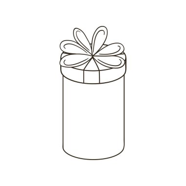 Hediye, hediye, sürpriz. Ev dekoru elementi. El çizimi tarzında Noel illüstrasyonu. Tasarımının ögesi, şirin simge, işaret, sembol, iğne