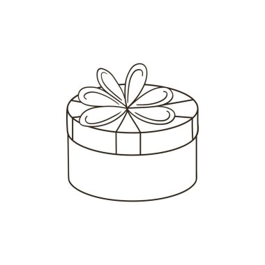 Hediye, hediye, sürpriz. Ev dekoru elementi. El çizimi tarzında Noel illüstrasyonu. Tasarımınızın ögesi, sevimli simge, işaret, sembol, iğne, etiket