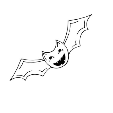 Dekor unsuru, hatıra defteri. Yarasa. Cadılar Bayramı çizim stili. Tasarımınızın ögesi, sevimli simge, işaret, sembol, iğne, etiket