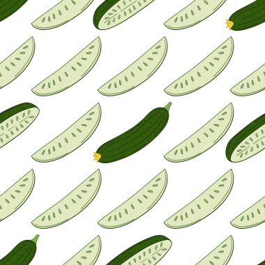 Kusursuz sebze deseni. Menü ya da mutfağın el çizimi şekli. Salatalık. Yazdır