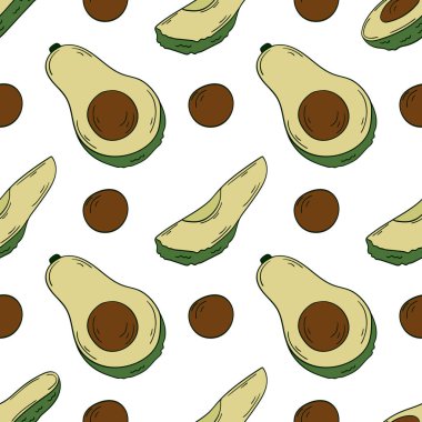 Kusursuz meyve deseni. Avokado. Menü ya da mutfağın el çizimi şekli. Tasarım, tekstil, kumaş, duvar kağıdı için yazdır