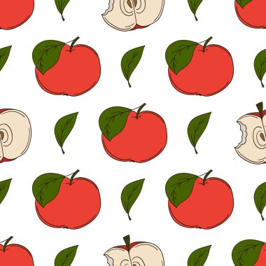 Elinde kusursuz meyve deseni var. Kırmızı elmalar. Mönü ya da mutfak için desen. Tasarım için yazdır