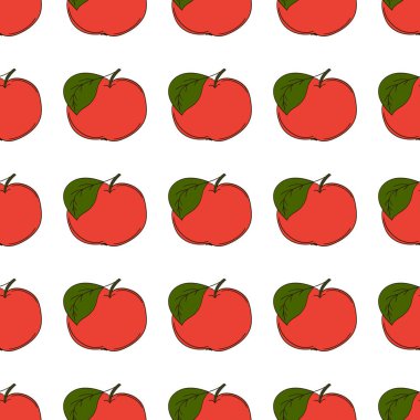 Elinde kusursuz meyve deseni var. Kırmızı elmalar. Mönü ya da mutfak için desen. Tasarım için yazdır, vs.