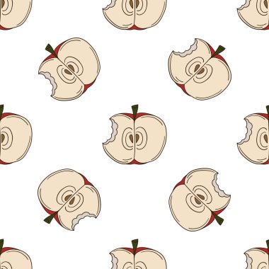 Elinde kusursuz meyve deseni var. Mönü ya da mutfak için desen. Kırmızı elmalar. Tasarım, tekstil, kumaş vs. için yazdır