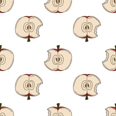 Elinde kusursuz meyve deseni var. Mönü ya da mutfak için desen. Kırmızı elmalar. Tasarım, tekstil vs. için yazdır
