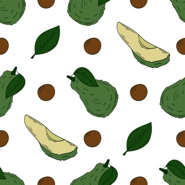 Elinde kusursuz meyve deseni var. Mönü ya da mutfak için desen. Avokado. Tasarım ve tekstil için yazdır