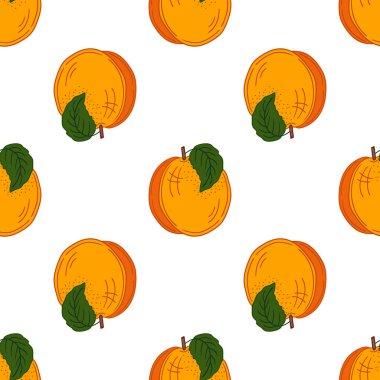 Elinde kusursuz meyve deseni var. Kayısı. Mönü ya da mutfak için desen. Tasarım, tekstil, kumaş, duvar kağıdı, ambalaj kağıdı