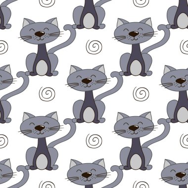 Kusursuz şirin desen. Tekstil ya da el yapımı çocuklar için bir model. Yavru kediler. Tasarım, tekstil, kumaş, duvar kağıdı, ambalaj için yazdır