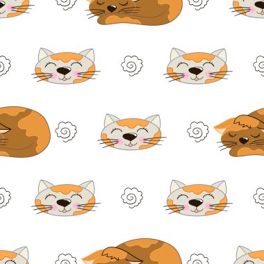 Kusursuz şirin desen. Tekstil ya da el yapımı çocuklar için bir model. Kediler. Tasarım, tekstil, kumaş, duvar kağıdı için yazdır