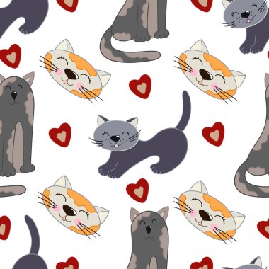 Elle çizim tarzında kusursuz şirin bir desen. Yavru kediler. Tekstil ya da çocuklar için desen. Yazdır
